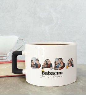 BK Gift Kişiye Özel Fotoğraflı Babalar Günü Tasarımlı Siyah Kulplu Çay & Kahve Fincanı-1, Babaya Hediye, Babalar Günü Hediyesi
