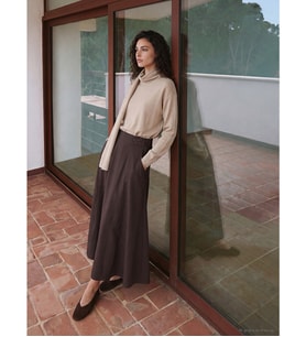 LCW Modest Kahverengi Beli Lastikli Gabardin Kloş Etek