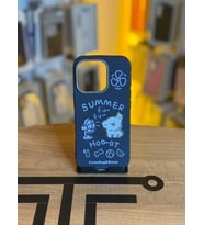 iPhone 16 Pro Uyumlu Özel Tasarım Sevimli Figürlü Deri Dokulu Telefon Kılıfı (Lacivert)