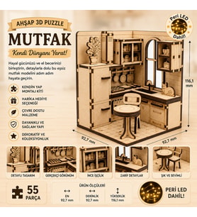 Mutfak Ahşap Maket Seti – DIY Miniatür Retro Mutfak Peri LED'li 3D Puzzle