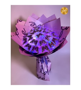 Led ışıklı mor kelebek buketi Love Ambalajlı , Dekoratif Konsept Hediye Anneye, Sevgiliye,arkadaşa