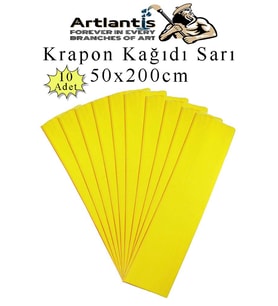 Renkli Krapon Kağıdı 50x200 cm 10 Adet Renkli Grapon Kağıdı Okul Sınıf Etkinlik Kreş Okul Öncesi Kırapon Grafon (Sarı)
