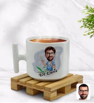 BK Gift Kişiye Özel Erkek Diş Hekimi Karikatürlü T Kulplu Beyaz Middle Kupa Bardak-4
