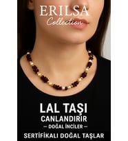 Sertifikalı Kırık Taşlı Model İnci - Lal Garnet Granat Taşı Kolye (Çok Renkli)