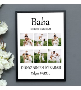 Babaya Özel Hediye “BABA” Tasarımlı Kolaj Yapışan Fotoğraf Çerçevesi