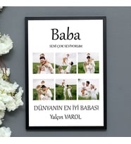 Babaya Özel Hediye “BABA” Tasarımlı Kolaj Yapışan Fotoğraf Çerçevesi