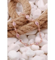 Pembe Zirkon Damla Montürlü Rose Gümüş Bileklik 3900
