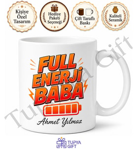 Full Enerji Baba Yazılı Esprili Kupa Bardak Babalar Günü Hediyesi