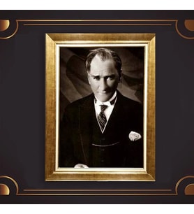 Özel Seri Paspartulu Çerçeveli Atatürk Tablo l295 (Gold)