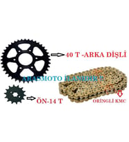 BAJAJ PULSAR NS 200-RS 200 GOLD SARI ORİNGLİ ZİNCİR DİŞLİ TAKIMI (40 T-14 T)ARASMOTO (Siyah)