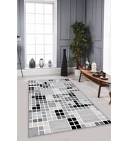 Gri Geometrik Kaymaz Tabanlı Makinede Yıkanabilir Halı PUZ01 - 100 x 160 cm