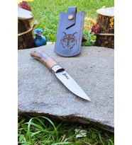 İsme Özel Ceviz Sap Outdoor Katlanır Çakı Kamp Bıçağı Deri Kılıflı