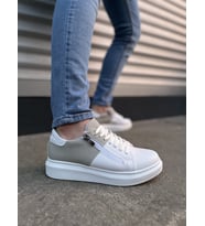 Warrior Bağcıklı ve Fermuarlı Cilt Süet Erkek Günlük Sneaker Ayakkabı CSBT - Beyaz/Gri (Beyaz - Açık Gri)