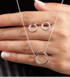 Mode Silver Halka kolye ve küpe gümüş takı seti