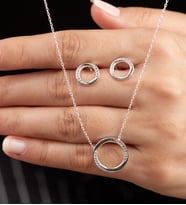 Mode Silver Halka kolye ve küpe gümüş takı seti