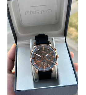Ferro Silikon Kordon İç Fonksiyonları Aktif  30 Mt Suya Dayanıklı Erkek Kol Saat EFM.11400-19F (Rose - Gold)