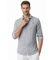 DeepSEA Gri Slim Fit Çizgili %100 Pamuk Erkek Gömlek – Nefes Alan Şık Günlük Gömlek 2602626