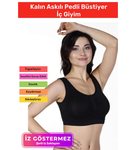 Yeni Sezon Rahat Sıkılaştırıcı Toparlayıcı Şekillendirici Kadın Dikişsiz Kalın Askılı Pedli Bustiyer (Siyah)