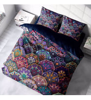 MonoHome Ethnic Purple 3D Pamuk Saten Çift Kişilik Nevresim Takımı (Çok Renkli)