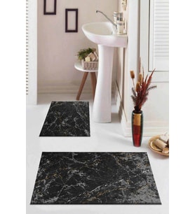 Füme Mermer Görünümlü Banyo Halısı Klozet Paspas Seti BS015