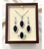 925 Ayar Gümüş Siyah Zirkon Taşlı Set