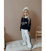 KIZ ÇOCUK YAKA MODELLİ DÜĞMELİ GENİŞ PAÇALI 3 İPLİK EŞOFMAN TAKIMI (Lacivert)