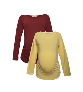 LuvmaBelly MYRA2309_2303 Hamile tshirt seti (Sarı-Kırmızı)
