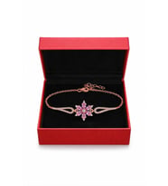 925 Ayar Gümüş Pembe Taşlı Lotus Bileklik