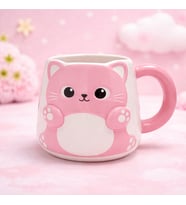 Sevimli Kedi Tasarımlı Seramik Kupa Bardak Renkli Karakterli Kahve Fincanı Hediyelik (Pudra Pembe)