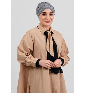 Gri Pratik Hazır Geçmeli Tesettür Bone Sandy Kumaş Taşlı 1456_15