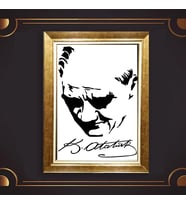 Altın Varaklı Çerçeveli Paspartulu Atatürk Tablo z4679 (Gold)