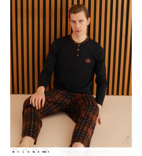 Pijamoni Erkek Süprem Uzun Kol İnce Pijama Takımı 6300 / 3 - 1 Adet (Siyah)