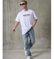 Erkek Kısa Kol Yazlık Tişört Bisiklet Yaka Baskılı Oversize T-Shirt - Beyaz