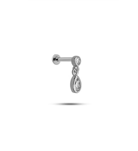 925 Ayar Gümüş Rodyumlu Minimal Sallantılı Damla Taşlı Tragus Piercing Küpe