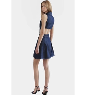 Denim Mini Elbise Cut Out Detaylı Rahat Kalıp Yazlık Seçkin Malzeme Konforlu Kesim