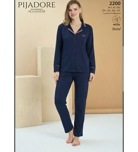 Pijadore Kadın Önü Düğmeli Uzun Kollu Mevsimlik Pijama Takımı 2200