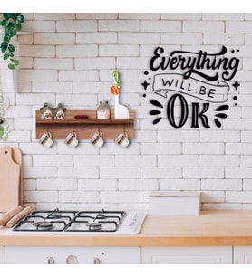 BK Home Doğal Ahşap Raflı Dekoratif Fincan Askılığı ve Duvar Süsü-6 (Beyaz)