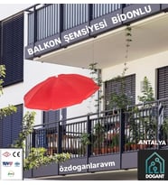 MEGA Kırmızı Balkon Teras Şemsiyesi  2 Metre Bidonlu