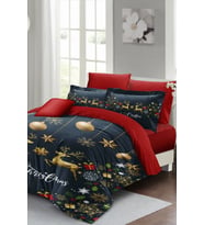 Yılbaşı Nevresim Takımı (Lastikli Çarşaflı) Çift Kişilik %100 Pamuk Saten Deer Noel