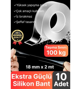 10 Adet Çok Amaçlı Çift Taraflı İz Bırakmaz Tamir Montaj Bandı Şeffaf Güçlü Silikon Bant 18mm X 2 mt