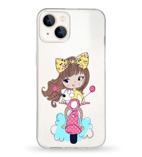 Apple iPhone 13 Mini Uyumlu Kapak Vespagirl Tasarımlı Şeffaf Silikon Kılıf