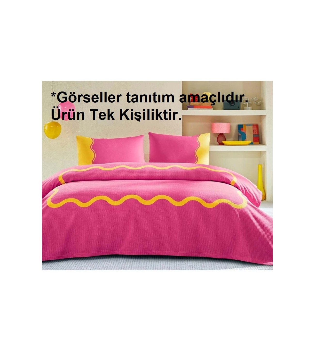 Özdilek Rf -Neon Wave Pembe- Lastikli Çarşaflı Tek Kişilik Pike Takımı
