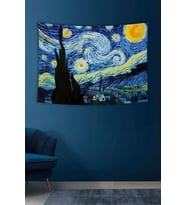 Van Gogh Yıldızlı Gece 1 Duvar Örtüsü Halısı (Mavi)
