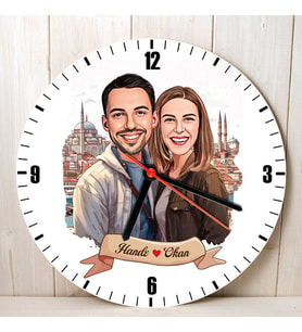 Sevgiliye Hediye Kişiye Özel Eminönü ve Aşkımız Karikatürlü Duvar Saati