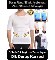 Beyaz Renk Erkek Bel Göğüs Dik Duruş Korsesi Atlet Jinekomasti Göbek Sıkılaştırıcı Toparlayıcı
