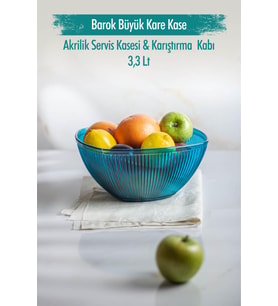 Akrilik Barok Aquamarin Büyük Kare Meyve & Salata Kasesi & Karıştırma Kabı / 3,3 Lt (CAM DEĞİLDİR)