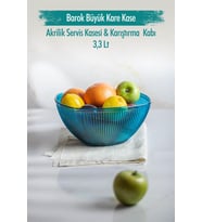 Akrilik Barok Aquamarin Büyük Kare Meyve & Salata Kasesi & Karıştırma Kabı / 3,3 Lt (CAM DEĞİLDİR)