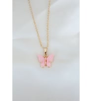 Kaplama Pembe Sedefli Kelebek Kolye