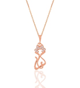 Söğütlü Silver Gümüş rose zirkon taşlı süslü kedi kolye