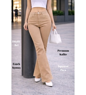 CEDY DENIM Yüksek Kalite Kadın 5 Cep Düşük Bel İspanyol Paça SkinnyFit Esnek Jean Pantolon C619 (Camel)